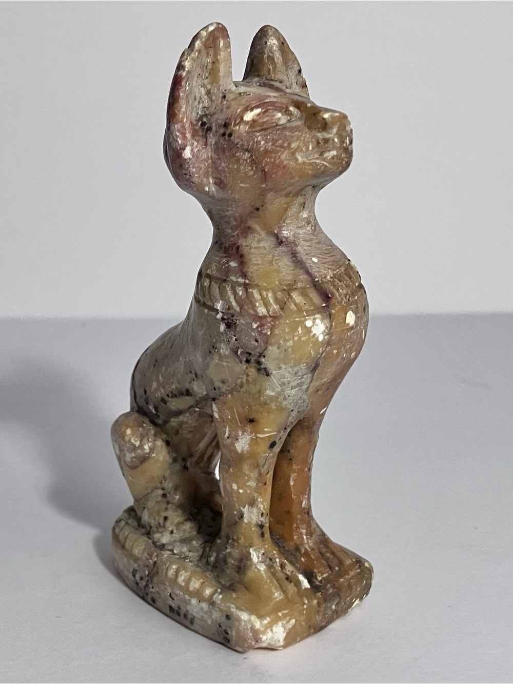 Vintage EGYPTIAN BASTAT Cat Statue / HAND CARVED Soapstone / Some AGE DAMAGE